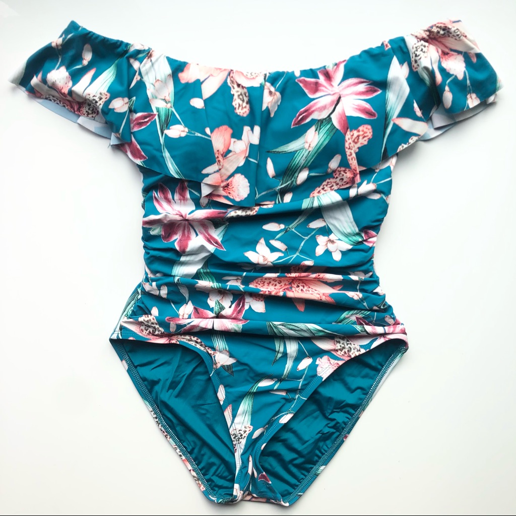 New La Blanca One Piece Swimsuit -Teal Floral